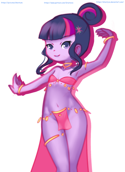 Size: 1152x1584 | Tagged: suggestive, artist:drantyno, banned from derpibooru, derpibooru import, sci-twi, twilight sparkle, equestria girls, armpits, belly button, belly dancer, belly dancer outfit, breasts, clothes, delicious flat chest, female, flatlight sparkle, hair bun, harem outfit, image, jewelry, loincloth, lolicon, png, simple background, small breasts, smiling, solo, solo female, underage