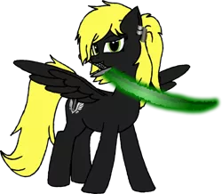 Size: 1410x1230 | Tagged: safe, derpibooru import, oc, oc:veen sundown, unofficial characters only, horse, pegasus, pony, blonde, cutie mark, female, green eyes, magic, mare, piercing, ponytail, simple background, standing, sundown clan, sword, weapon