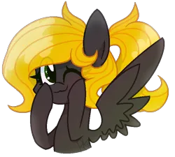 Size: 656x590 | Tagged: artist needed, safe, derpibooru import, oc, oc:veen sundown, unofficial characters only, horse, pegasus, pony, :3, adorable face, blonde, bust, cheek squish, cute, disembodied, female, green eyes, looking at you, mare, ponytail, so cute it kills you, solo, squishy cheeks, sundown clan