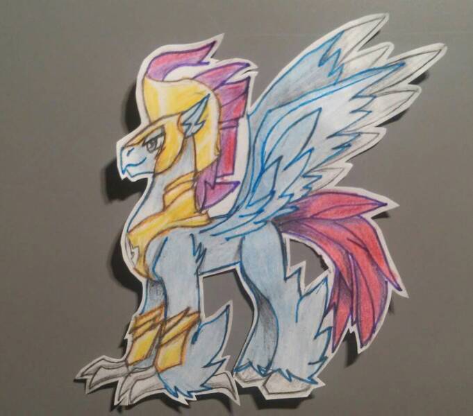 Size: 1089x960 | Tagged: armor, artist:rbd9510, classical hippogriff, cutout, derpibooru import, feathered fetlocks, hippogriff, male, my little pony: the movie, paper, safe, solo, stratus skyranger, traditional art