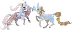 Size: 1750x750 | Tagged: safe, artist:bijutsuyoukai, derpibooru import, oc, oc:hearthglow, unofficial characters only, pegasus, pony, unicorn, armor, curved horn, ear fluff, female, glare, glasses, gritted teeth, horn, levitation, magic, male, mare, raised hoof, rearing, simple background, spread wings, stallion, sword, telekinesis, transparent background, weapon, wing fluff, wing hands, wings