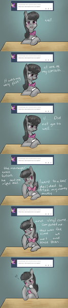 Size: 1024x4608 | Tagged: safe, artist:rflzqt, derpibooru import, octavia melody, earth pony, pony, ask, blushing, bowtie, cup, dialogue, drinking, female, heart, implied lesbian, implied scratchtavia, implied shipping, looking at you, mare, shipping, smiling, solo, table, tumblr, vinyl and octavia in romance