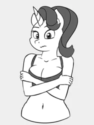 Size: 1000x1333 | Tagged: anthro, artist:dr-waveband, belly button, bra, breasts, cleavage, clothes, derpibooru import, female, lineart, midriff, monochrome, solo, solo female, starlight glimmer, suggestive, underwear, wavy mouth