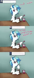 Size: 1280x2880 | Tagged: safe, artist:rflzqt, derpibooru import, vinyl scratch, pony, unicorn, ask, dialogue, female, looking at you, mare, necktie, solo, spoon, table, tumblr, vinyl and octavia in romance