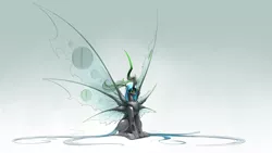 Size: 3840x2160 | Tagged: antagonist, antennae, artist:underpable, changeling, changeling queen, cheeselegs, chest fluff, derpibooru import, female, glowing eyes, gradient background, horn, large wings, long horn, moth, mothling, multiple wings, original species, queen chrysalis, safe, seraph, simple background, sitting, six wings, solo, species swap, white background, wing fluff, wings