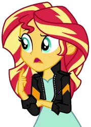 Size: 700x977 | Tagged: safe, artist:thebarsection, derpibooru import, sunset shimmer, equestria girls, clothes, female, jacket, leather jacket, open mouth, simple background, solo, transparent background