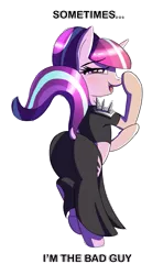 Size: 591x1001 | Tagged: safe, artist:hecc95, derpibooru import, starlight glimmer, pony, unicorn, clothes, crossover, dress, equal cutie mark, female, looking back, lord dominator, mare, rear view, simple background, transparent background, wander over yonder