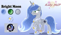 Size: 1700x980 | Tagged: safe, artist:sleppchocolatemlp, derpibooru import, oc, oc:bright moon, unofficial characters only, alicorn, pony, female, mare, offspring, parent:king sombra, parent:princess luna, parents:lumbra, reference sheet, solo