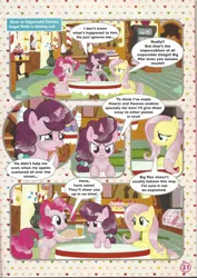 Size: 826x1169 | Tagged: safe, derpibooru import, fluttershy, pinkie pie, sugar belle, earth pony, pegasus, pony, comic, cookie, crying, female, food, implied sugarmac, magazine scan, mare, sugarcube corner