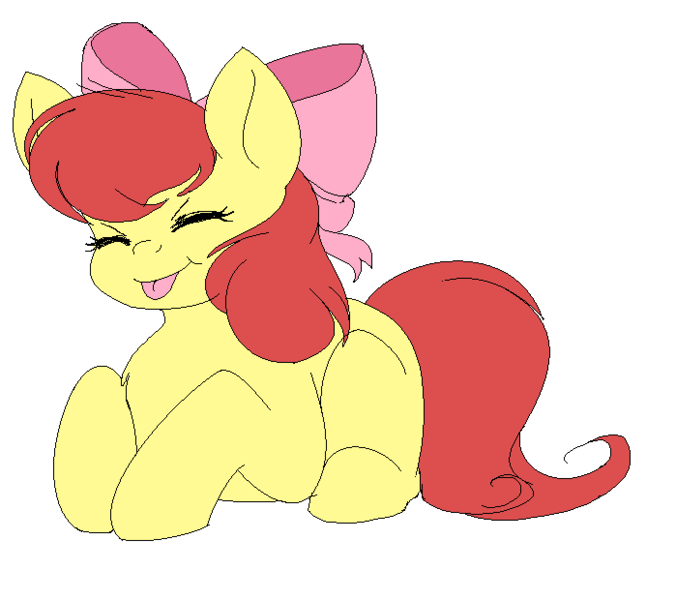 Size: 699x620 | Tagged: safe, artist:its-gloomy, derpibooru import, apple bloom, earth pony, pony, adorabloom, bow, cute, eyes closed, female, filly, hair bow, prone, silly, silly filly, silly pony, simple background, solo, tongue out, white background
