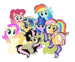 Size: 1160x960 | Tagged: safe, artist:thesmall-artist, derpibooru import, oc, oc:aqua blue, oc:candy pie, oc:crystal pearl, oc:galaxy change, oc:harmony (bronyponyyy2340), oc:magic shield, oc:speed dash, unofficial characters only, alicorn, earth pony, hybrid, pegasus, pony, unicorn, female, interspecies offspring, mare, not rainbow dash, offspring, parent:applejack, parent:caramel, parent:cheese sandwich, parent:discord, parent:flash sentry, parent:fluttershy, parent:pinkie pie, parent:rainbow dash, parent:rarity, parent:soarin', parent:starlight glimmer, parent:sunset shimmer, parent:thorax, parent:trenderhoof, parent:twilight sparkle, parents:carajack, parents:cheesepie, parents:discoshy, parents:flashimmer, parents:flashlight, parents:glimax, parents:soarindash, parents:trenderity, rainbow hair, simple background, transparent background