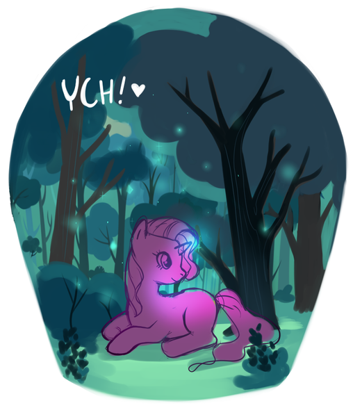 Size: 781x923 | Tagged: safe, derpibooru import, oc, unofficial characters only, cute, forest, glowing horn, prone, solo