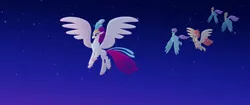 Size: 1920x804 | Tagged: classical hippogriff, derpibooru import, feathered fetlocks, flying, haven bay, hippogriff, my little pony: the movie, queen novo, rainbow (song), safe, salina blue, screencap, stratus skyranger