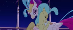 Size: 1920x804 | Tagged: classical hippogriff, derpibooru import, female, hippogriff, hug, mother and daughter, my little pony: the movie, princess skystar, queen novo, rainbow (song), safe, screencap, smiling, you are so grounded