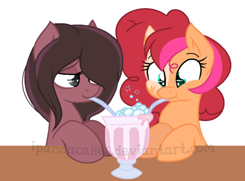 Size: 885x657 | Tagged: safe, artist:ipandacakes, derpibooru import, oc, oc:chimi cherry cheesecake, oc:humor mimi pie, unofficial characters only, earth pony, pony, base used, female, mare, milkshake, offspring, parent:cheese sandwich, parent:pinkie pie, parents:cheesepie, sharing a drink, simple background, sisters, transparent background