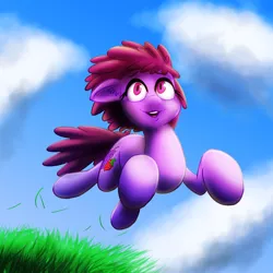 Size: 1200x1200 | Tagged: safe, artist:ikarooz, derpibooru import, berry punch, berryshine, earth pony, pony, cloud, female, grass, mare, sky, smiling, solo