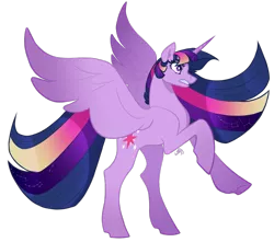 Size: 904x800 | Tagged: safe, artist:wolfyfree, derpibooru import, twilight sparkle, twilight sparkle (alicorn), alicorn, pony, constellation, ethereal mane, female, galaxy mane, mare, older, older twilight, rearing, simple background, solo, spread wings, starry mane, transparent background, ultimate twilight, wings