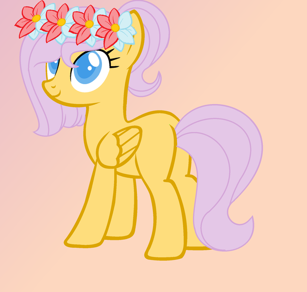 Size: 1600x1518 | Tagged: safe, artist:rose-moonlightowo, derpibooru import, oc, unofficial characters only, pegasus, pony, colored pupils, female, floral head wreath, flower, mare, offspring, parent:big macintosh, parent:fluttershy, parents:fluttermac, simple background, solo