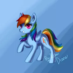 Size: 1024x1024 | Tagged: safe, artist:rikadiane, derpibooru import, rainbow dash, pony, raised hoof, solo