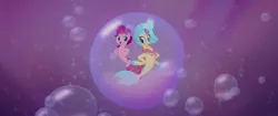 Size: 1920x804 | Tagged: bubble, dancing, derpibooru import, duo, in bubble, looking at each other, my little pony: the movie, one small thing, pinkie pie, princess skystar, safe, screencap, seaponified, seapony (g4), seapony pinkie pie, species swap, underwater