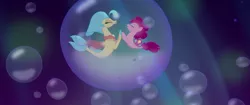 Size: 1920x804 | Tagged: bubble, dancing, derpibooru import, duo, eyes closed, facing each other, in bubble, my little pony: the movie, one small thing, pinkie pie, princess skystar, safe, screencap, seaponified, seapony (g4), seapony pinkie pie, species swap, underwater