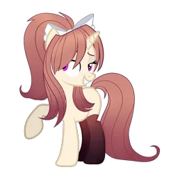 Size: 1476x1500 | Tagged: safe, artist:beashay, derpibooru import, ponified, pony, unicorn, bow, clothes, doki doki literature club, female, hair bow, mare, monika, simple background, socks, solo, transparent background