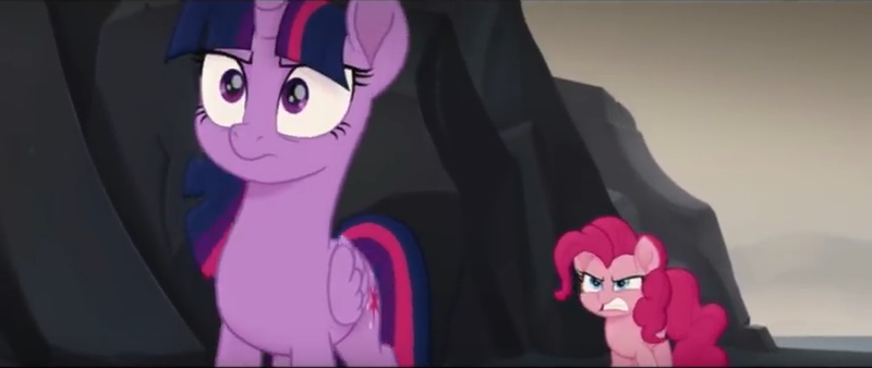 Size: 851x360 | Tagged: safe, derpibooru import, screencap, pinkie pie, twilight sparkle, twilight sparkle (alicorn), alicorn, earth pony, pony, my little pony: the movie, angry, argument, basalt beach, female, frustrated, mare