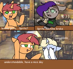 Size: 750x710 | Tagged: safe, artist:nootaz, derpibooru import, oc, oc:game guard, oc:nootaz, unofficial characters only, comic, gametaz, starbucks, understandable have a nice day