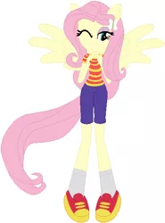 Size: 416x563 | Tagged: safe, artist:selenaede, artist:user15432, derpibooru import, fluttershy, human, equestria girls, barely eqg related, base used, clothes, earthbound, female, humanized, lucas, mother, mother (game), mother 3, nintendo, pegasus wings, ponied up, pony ears, shirt, shoes, shorts, sneakers, socks, super smash bros., winged humanization, wings