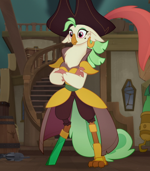 Size: 700x795 | Tagged: amputee, anthro, captain celaeno, cropped, crossed arms, derpibooru import, my little pony: the movie, peg leg, prosthetic leg, prosthetic limb, prosthetics, safe, screencap, solo