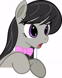 Size: 436x545 | Tagged: safe, anonymous artist, artist:reiduran, derpibooru import, octavia melody, pony, bowtie, drool, eye sparkles, open mouth, peeking, simple background, solo, white background, wingding eyes