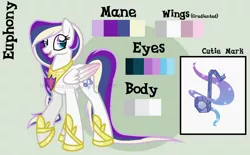 Size: 1256x778 | Tagged: safe, artist:ipandacakes, derpibooru import, oc, oc:euphony, unofficial characters only, pegasus, pony, female, mare, offspring, parent:princess cadance, parent:shining armor, parents:shiningcadance, reference sheet, solo