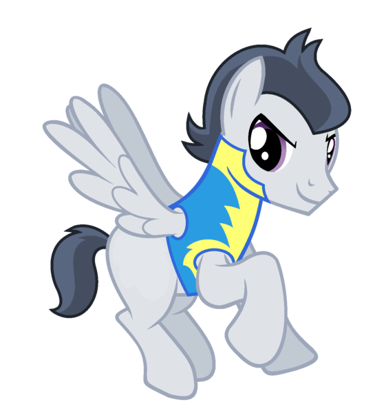 Size: 1488x1592 | Tagged: safe, artist:seiimon, artist:starryoak, derpibooru import, rumble, pegasus, pony, miracleverse, alternate universe, blank flank, blank flanks forever, clothes, flying, male, older, simple background, solo, transparent background