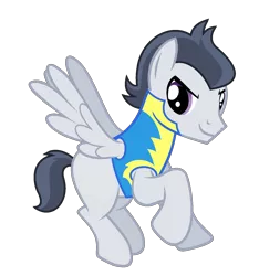 Size: 1488x1592 | Tagged: safe, artist:seiimon, artist:starryoak, derpibooru import, rumble, pegasus, pony, miracleverse, alternate universe, blank flank, blank flanks forever, clothes, flying, male, older, simple background, solo, transparent background