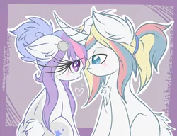 Size: 2800x2149 | Tagged: safe, artist:starlightlore, derpibooru import, oc, oc:aster, oc:novus hikari, unofficial characters only, earth pony, pony, unicorn, blushing, female, lidded eyes, looking at each other, male, oc x oc, ponysona, shipping, straight