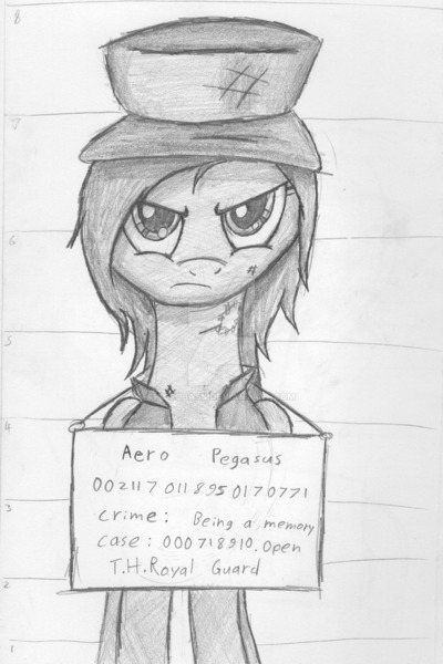 Size: 1024x1537 | Tagged: safe, artist:aeropegasus, derpibooru import, oc, oc:aero pegasus, unofficial characters only, pony, bruised, cap, clothes, criminal, cut, female, hat, irritated, mugshot, sketch, traditional art, vest, watermark