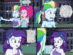 Size: 1024x768 | Tagged: safe, artist:ilaria122, derpibooru import, pinkie pie, rainbow dash, rarity, comic:a mysterious rival, equestria girls, alternate hairstyle, crying, geode of shielding, geode of sugar bombs, geode of super speed, grammar error, magical geodes