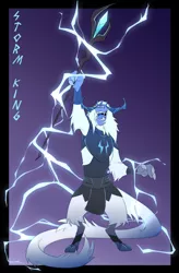 Size: 1024x1558 | Tagged: safe, artist:adaxel, derpibooru import, storm king, my little pony: the movie, lightning, male, open mouth, raised arm, solo, staff, staff of sacanas