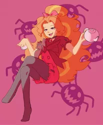 Size: 2623x3182 | Tagged: safe, artist:amazingpuffhair, derpibooru import, adagio dazzle, spider, equestria girls, clothes, costume, crossover, cup, fangs, hair ribbon, jewel, missing shoes, muffet, solo, teacup, teapot, undertale, video game crossover