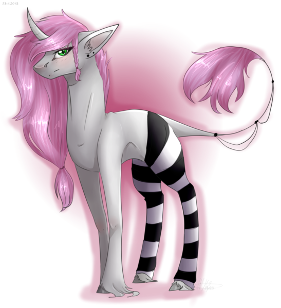 Size: 3000x3293 | Tagged: safe, artist:lastaimin, derpibooru import, oc, unofficial characters only, classical unicorn, pony, unicorn, clothes, curved horn, female, high res, leonine tail, mare, simple background, socks, solo, striped socks, transparent background, unshorn fetlocks