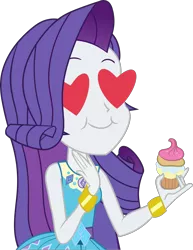 Size: 2460x3183 | Tagged: safe, artist:digimonlover101, derpibooru import, rarity, equestria girls, equestria girls series, super squad goals, clothes, cupcake, delicious, dessert, dress, female, food, frosting, geode of shielding, heart, heart eyes, simple background, solo, transparent background, vector, wingding eyes