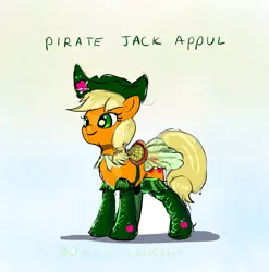 Size: 1200x1213 | Tagged: safe, artist:xbi, derpibooru import, applejack, pony, 30 minute art challenge, appul, boots, clothes, hat, pirate, pirate hat, saddle, shoes, tack