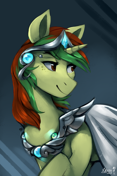 Size: 1000x1500 | Tagged: safe, artist:varllai, derpibooru import, oc, oc:northern spring, unofficial characters only, pony, unicorn, crown, female, freckles, jewelry, looking at something, looking back, looking offscreen, mare, regalia, signature, solo, ych result