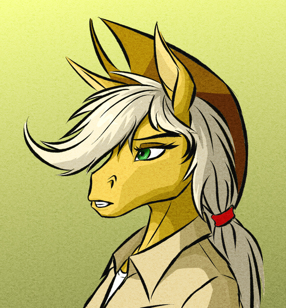 Size: 1104x1191 | Tagged: anthro, applejack, artist:akweer, bust, derpibooru import, portrait, profile, safe, solo