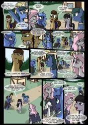 Size: 1240x1754 | Tagged: safe, artist:lunarcakez, derpibooru import, princess celestia, princess luna, oc, oc:daydream, oc:taurus, pony, comic:the origins of hollow shades, cloak, clothes, comic, pink-mane celestia, s1 luna