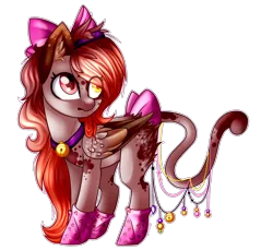 Size: 1788x1639 | Tagged: safe, artist:sodapopfairypony, derpibooru import, oc, oc:meow meow, unofficial characters only, cat pony, original species, pony, augmented tail, bell, bell collar, bow, cat tail, collar, female, hair bow, mare, simple background, solo, tail bow, transparent background, wings