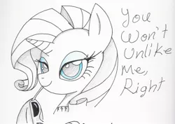 Size: 2269x1610 | Tagged: safe, artist:ethereal-desired, derpibooru import, rarity, pony, unicorn, bust, eyelashes, female, lidded eyes, mare, partial color, portrait, smiling, solo, sunglasses, traditional art