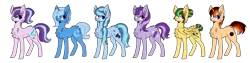 Size: 4800x1200 | Tagged: safe, artist:quakingaspens, derpibooru import, starlight glimmer, trixie, oc, oc:eclipse glow, oc:hat trick, oc:healing lights, oc:witch hazel, pegasus, pony, unicorn, base used, female, lesbian, magical lesbian spawn, male, mare, offspring, parent:starlight glimmer, parent:trixie, parents:startrix, shipping, simple background, stallion, startrix, transparent background