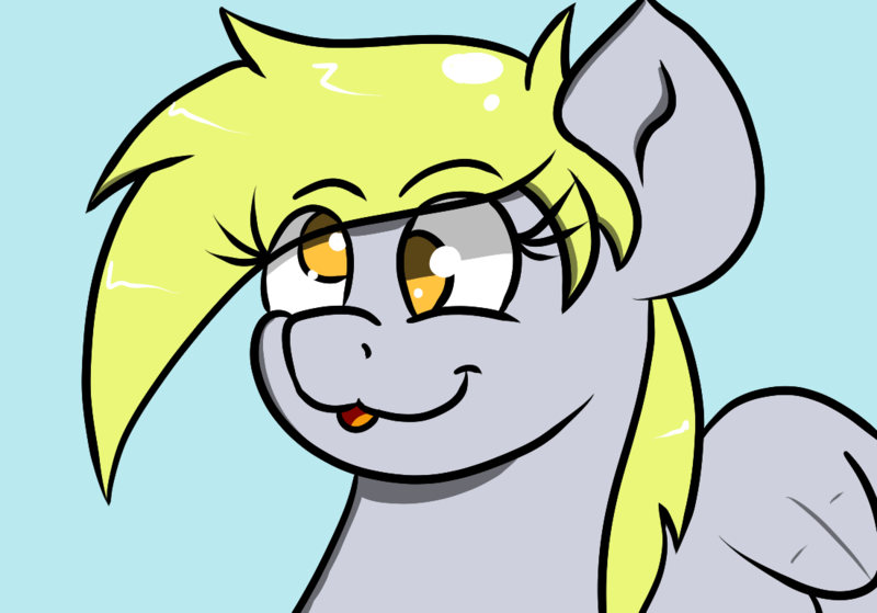 Size: 1100x768 | Tagged: safe, artist:tranzmuteproductions, derpibooru import, derpy hooves, pegasus, pony, bust, female, mare, portrait, simple background, solo, tongue out