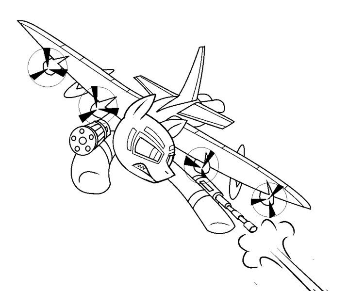 Size: 1018x852 | Tagged: safe, artist:pencil bolt, derpibooru import, oc, oc:explosive angel, unofficial characters only, fly, original species, plane pony, pony, ac-130, cannon, gau-12, gun, gunship, lockheed ac-130, male, plane, shooting, sky, solo, war, weapon